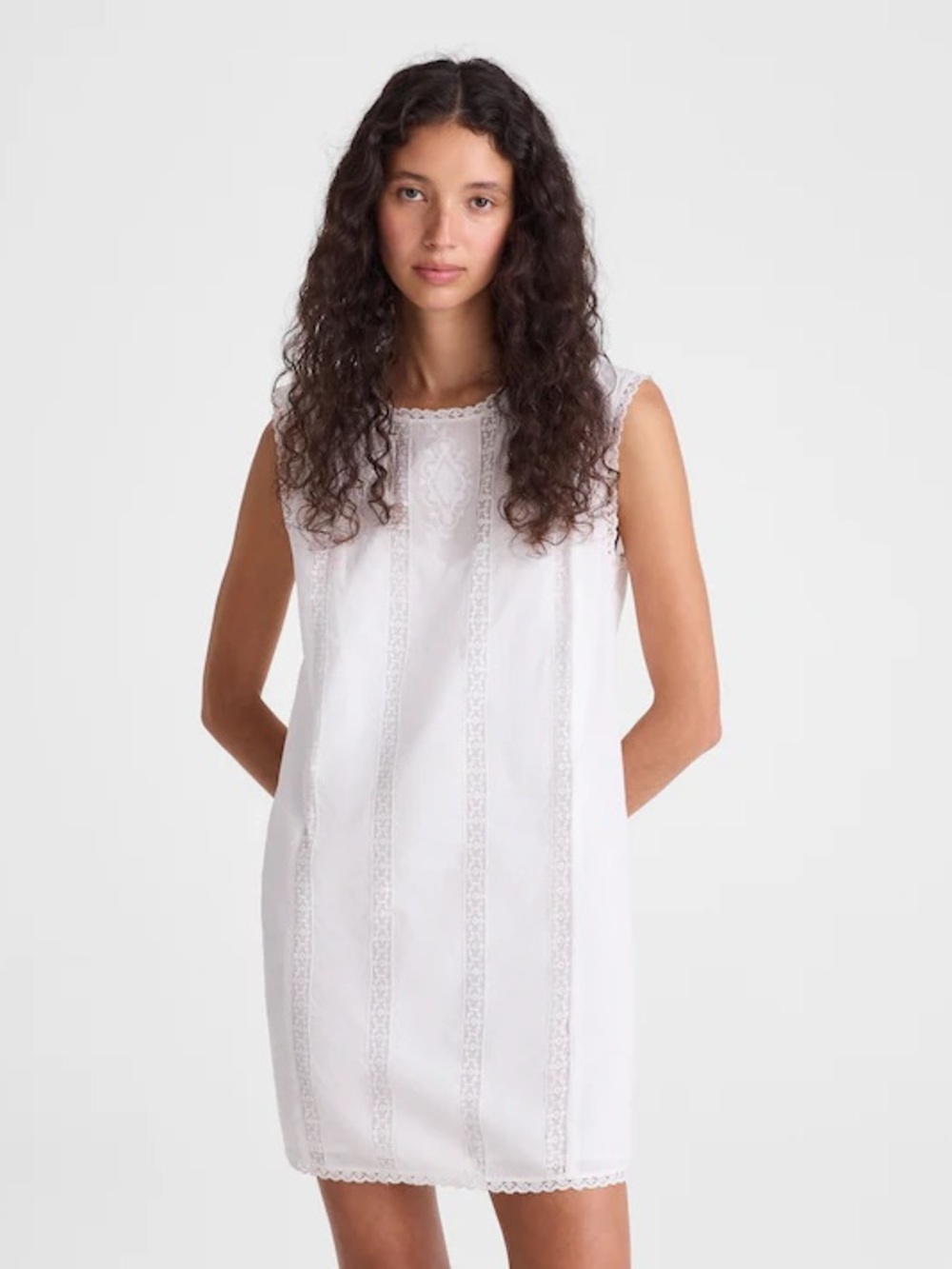 Madewell White Sleeveless Embroidered Dress
